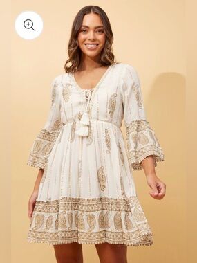 Papillon Boho Paisley Mini Dress NWT Medium Gold Tassel